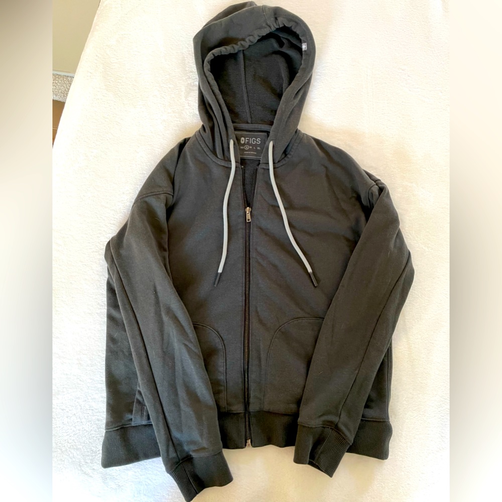 Figs, gray zip up hoodie, size small